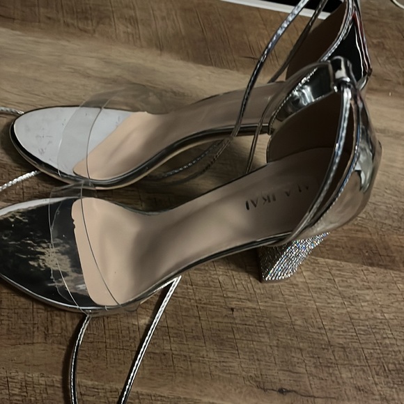 Metallic Lace Up Heels With Rhinestone Back - Picture 2 of 3